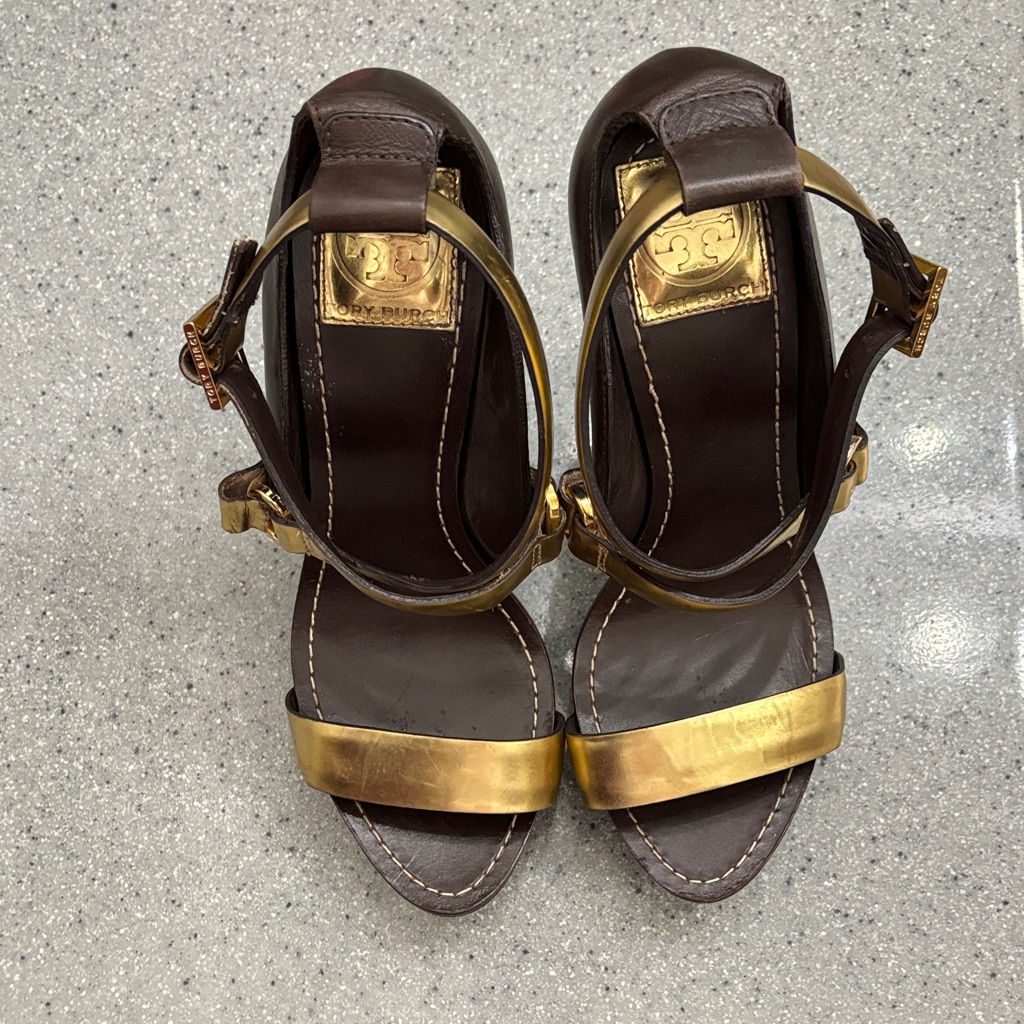 Tory Burch Dark Brown And Gold Heels